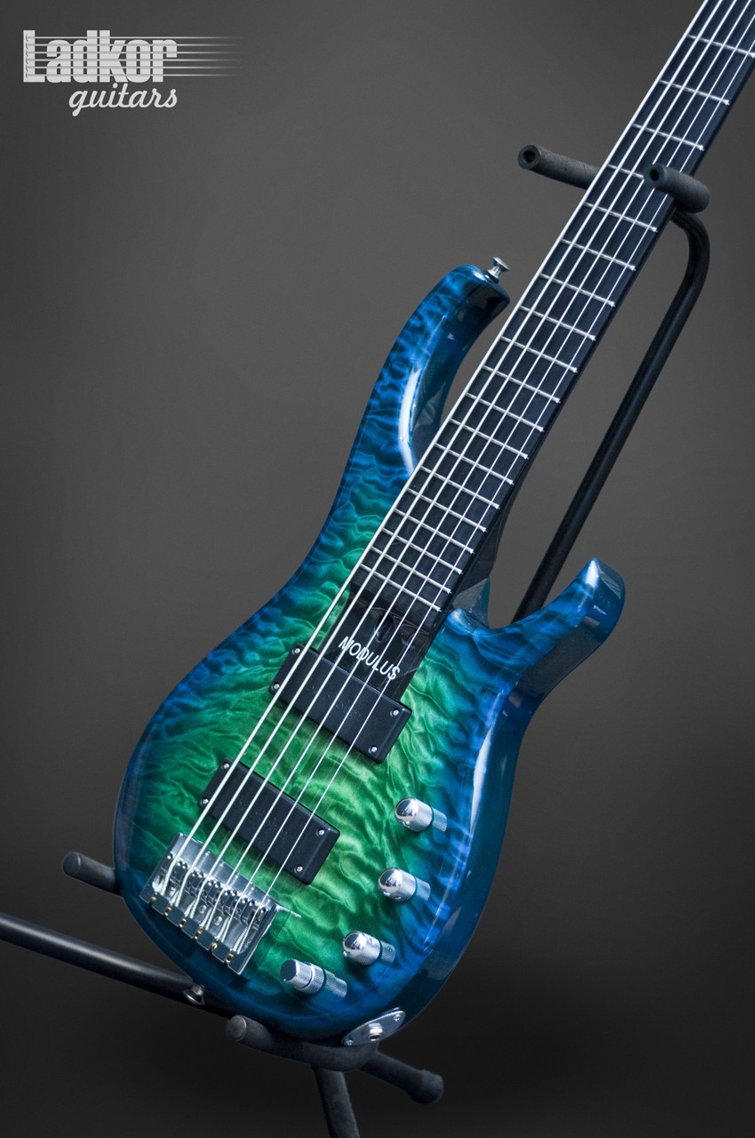 Modulus Quantum Q6 Quilt Blue Green Burst 6 String Bass