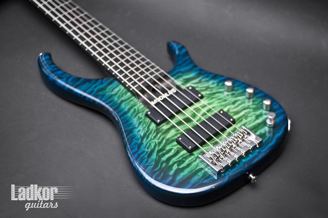 Modulus Quantum Q6 Quilt Blue Green Burst 6 String Bass