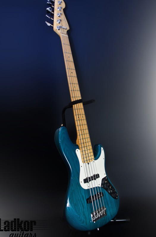 2008 Fender American Deluxe Ash Jazz Bass V Transparent Green