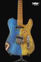 JK Custom Glorycaster Tele Satin Blue and Yellow Cracked Flag Relic NEW