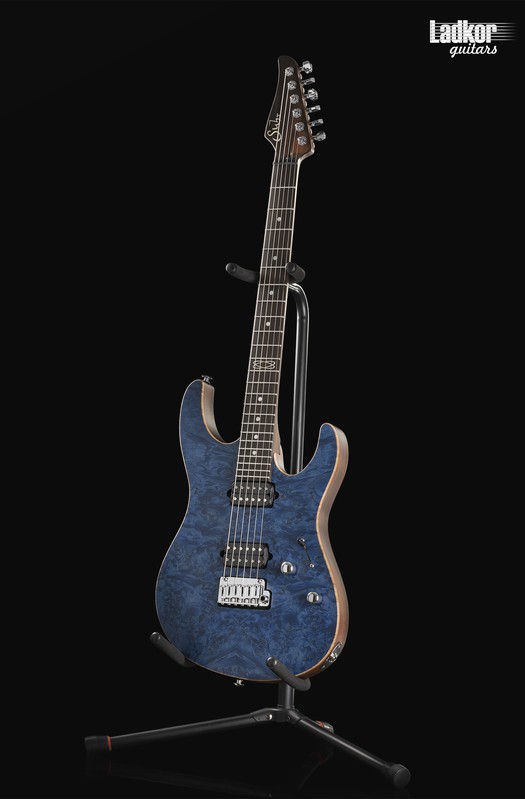 Suhr Custom Modern HH Satin Trans Blue Waterfall Burl Maple Black Limba Rosewood Neck Ebony FB Reverse Headstock NEW