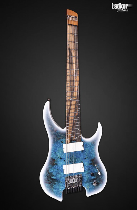 Legator G7FOD Arctic Blue Ghost Headless Fanned Fret MultiScale 7 String Fishman Fluence Overdrive Series Palemoon Ebony